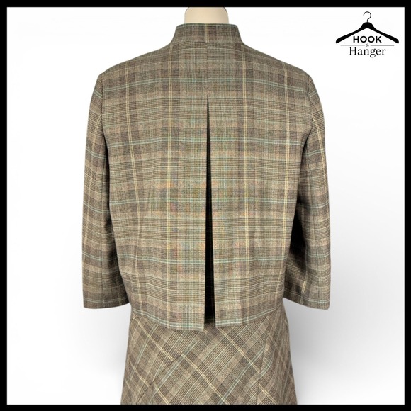 Tapemeasure Plaid Swing Jacket Flared Midi Skirt Suit Set 10 Academia Brown 40s - Picture 4 of 16